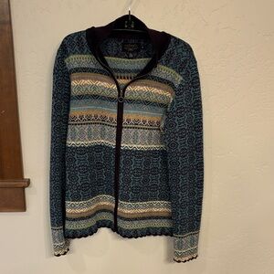 Icelandic wool zip sweater, M, green multicolor